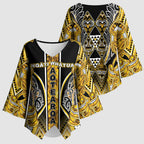 Aotearoa Ngati Whatua Kimono Sleeve Blouse Maori Tribal Gold Paua Shell Pattern