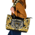 Aotearoa Ngati Whatua Leather Tote Bag Maori Tribal Gold Paua Shell Pattern