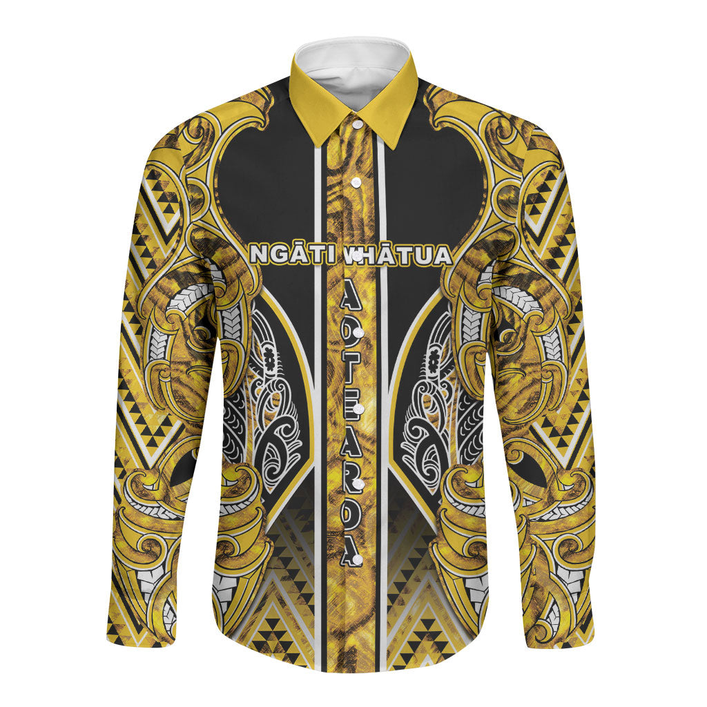Aotearoa Ngati Whatua Long Sleeve Button Shirt Maori Tribal Gold Paua Shell Pattern