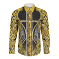 Aotearoa Ngati Whatua Long Sleeve Button Shirt Maori Tribal Gold Paua Shell Pattern