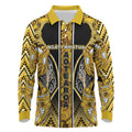 Aotearoa Ngati Whatua Long Sleeve Polo Shirt Maori Tribal Gold Paua Shell Pattern