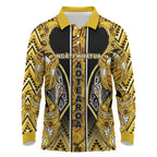 Aotearoa Ngati Whatua Long Sleeve Polo Shirt Maori Tribal Gold Paua Shell Pattern