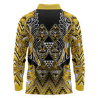 Aotearoa Ngati Whatua Long Sleeve Polo Shirt Maori Tribal Gold Paua Shell Pattern