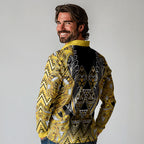 Aotearoa Ngati Whatua Long Sleeve Polo Shirt Maori Tribal Gold Paua Shell Pattern