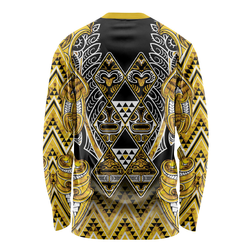 Aotearoa Ngati Whatua Long Sleeve Shirt Maori Tribal Gold Paua Shell Pattern