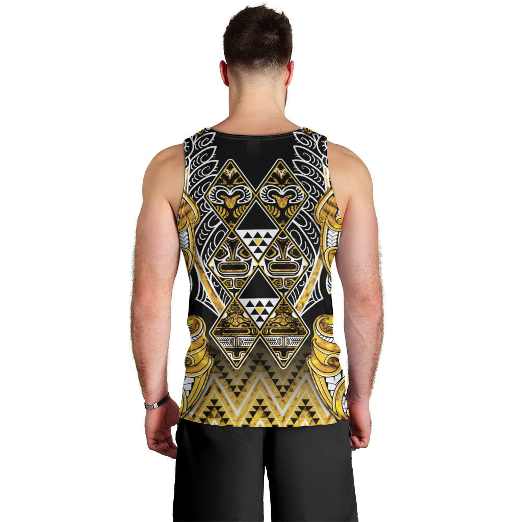 Aotearoa Ngati Whatua Men Tank Top Maori Tribal Gold Paua Shell Pattern