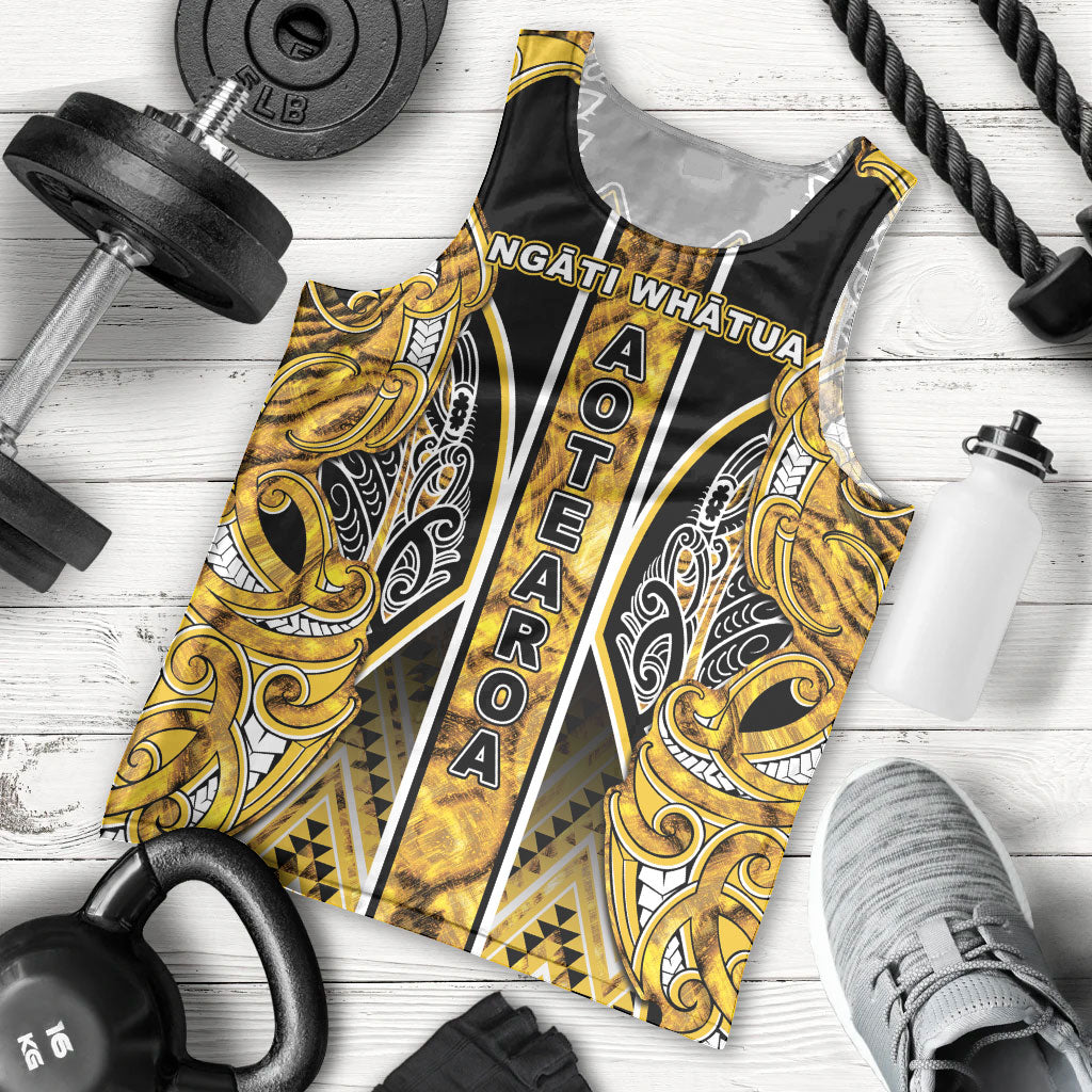 Aotearoa Ngati Whatua Men Tank Top Maori Tribal Gold Paua Shell Pattern