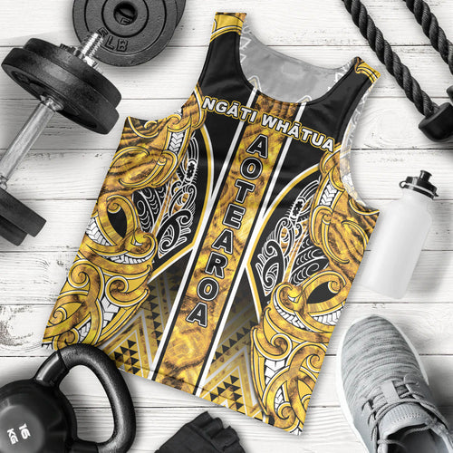 Aotearoa Ngati Whatua Men Tank Top Maori Tribal Gold Paua Shell Pattern
