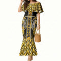 Aotearoa Ngati Whatua Mermaid Dress Maori Tribal Gold Paua Shell Pattern