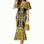Aotearoa Ngati Whatua Mermaid Dress Maori Tribal Gold Paua Shell Pattern