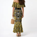 Aotearoa Ngati Whatua Mermaid Dress Maori Tribal Gold Paua Shell Pattern