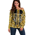 Aotearoa Ngati Whatua Off Shoulder Sweater Maori Tribal Gold Paua Shell Pattern