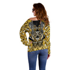 Aotearoa Ngati Whatua Off Shoulder Sweater Maori Tribal Gold Paua Shell Pattern
