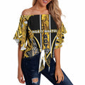 Aotearoa Ngati Whatua Off Shoulder Wrap Waist Top Maori Tribal Gold Paua Shell Pattern