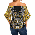 Aotearoa Ngati Whatua Off Shoulder Wrap Waist Top Maori Tribal Gold Paua Shell Pattern