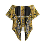 Aotearoa Ngati Whatua Off Shoulder Wrap Waist Top Maori Tribal Gold Paua Shell Pattern