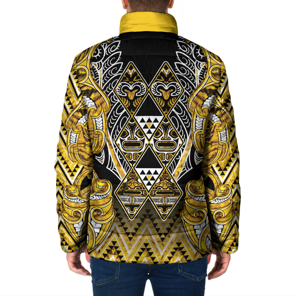 Aotearoa Ngati Whatua Padded Jacket Maori Tribal Gold Paua Shell Pattern