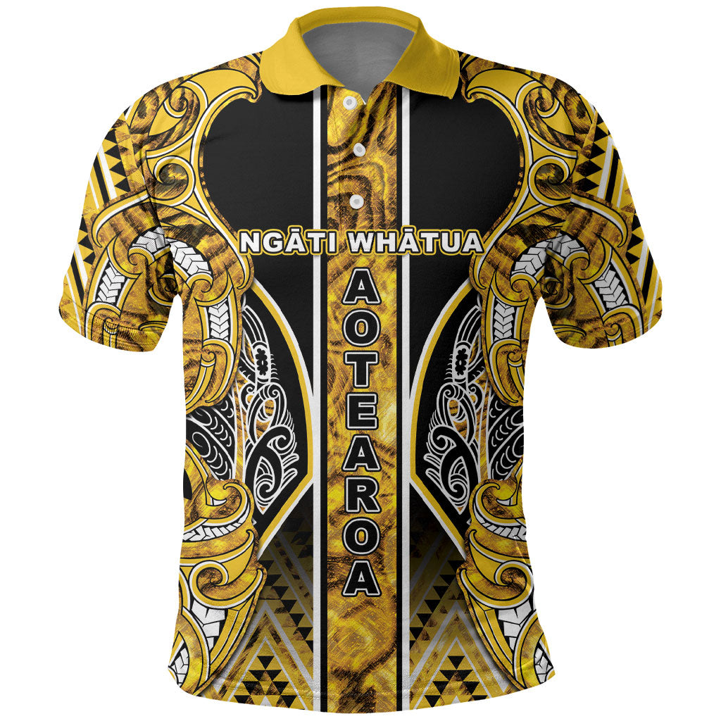 Aotearoa Ngati Whatua Polo Shirt Maori Tribal Gold Paua Shell Pattern