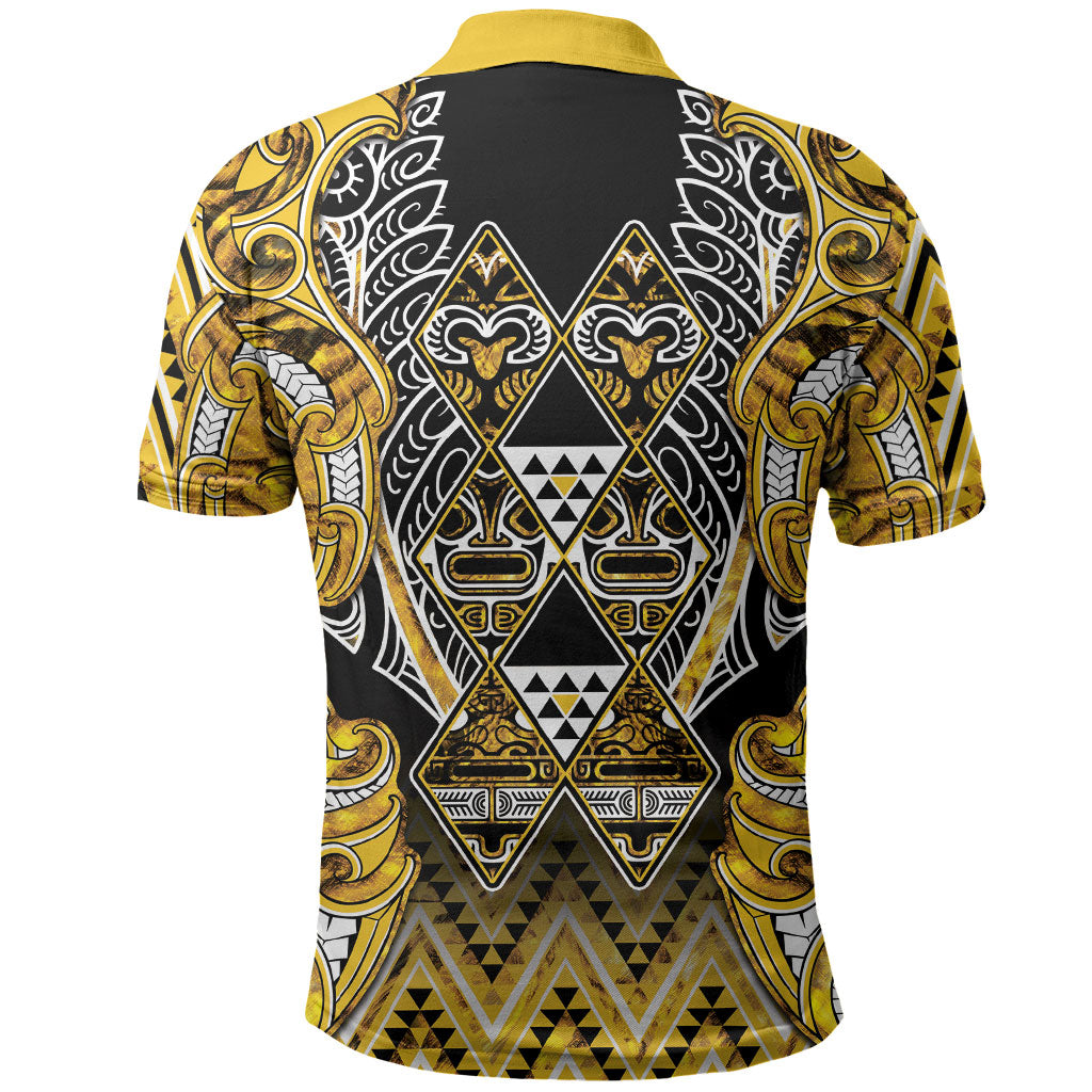 Aotearoa Ngati Whatua Polo Shirt Maori Tribal Gold Paua Shell Pattern