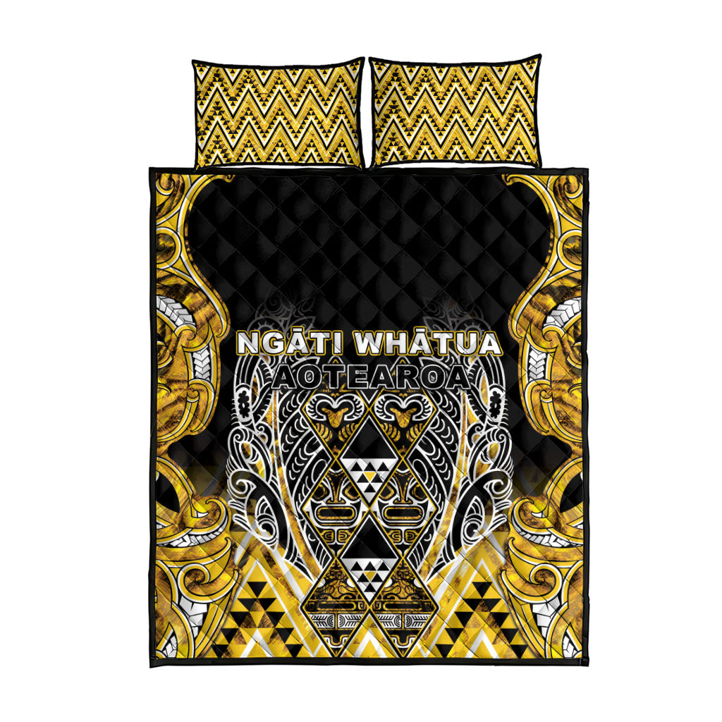 Aotearoa Ngati Whatua Quilt Bed Set Maori Tribal Gold Paua Shell Pattern