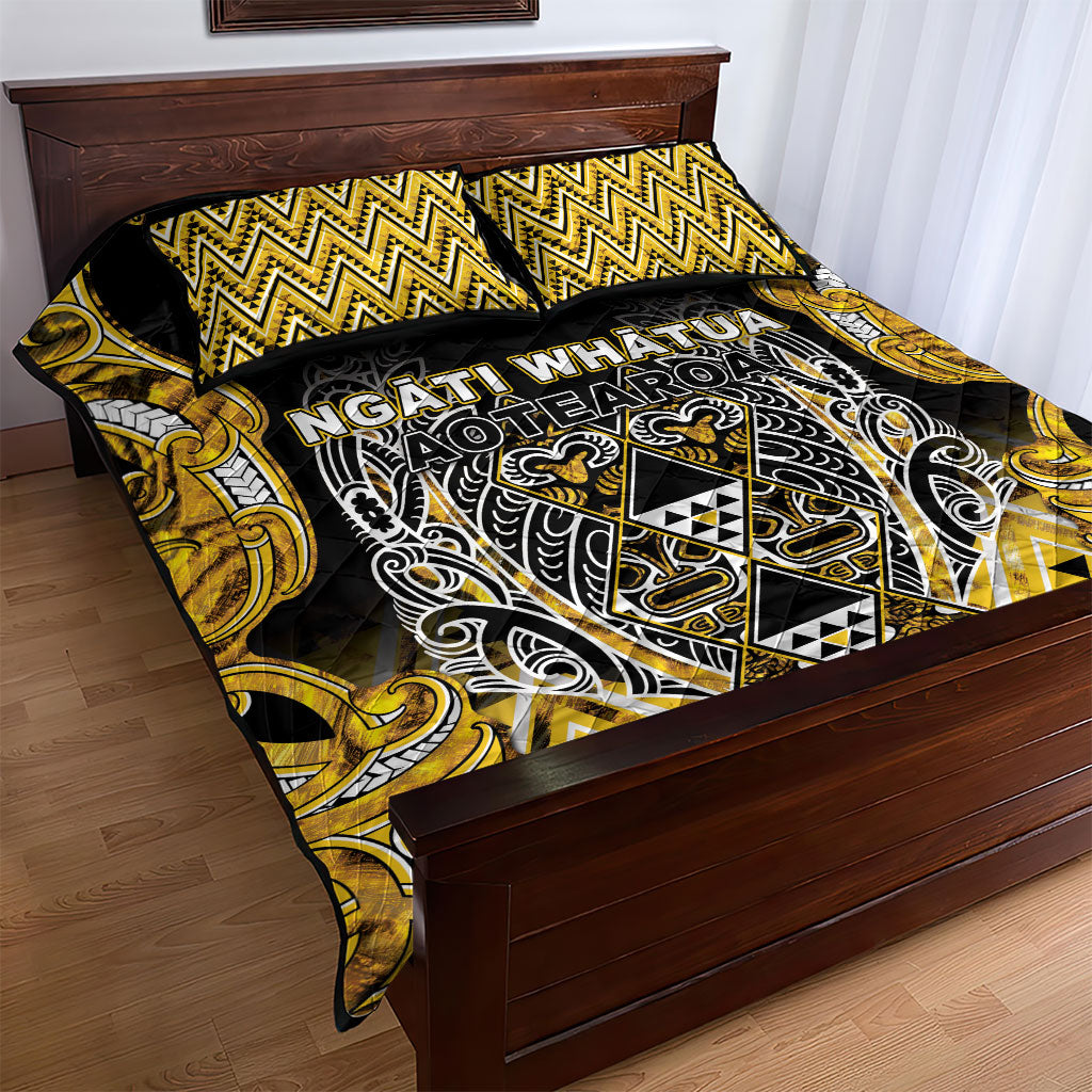 Aotearoa Ngati Whatua Quilt Bed Set Maori Tribal Gold Paua Shell Pattern