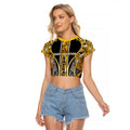 Aotearoa Ngati Whatua Raglan Cropped T Shirt Maori Tribal Gold Paua Shell Pattern