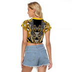 Aotearoa Ngati Whatua Raglan Cropped T Shirt Maori Tribal Gold Paua Shell Pattern