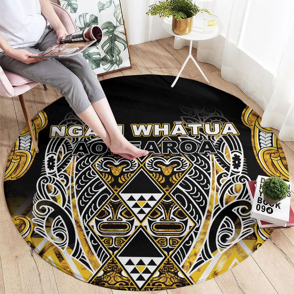 Aotearoa Ngati Whatua Round Carpet Maori Tribal Gold Paua Shell Pattern