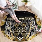 Aotearoa Ngati Whatua Round Carpet Maori Tribal Gold Paua Shell Pattern