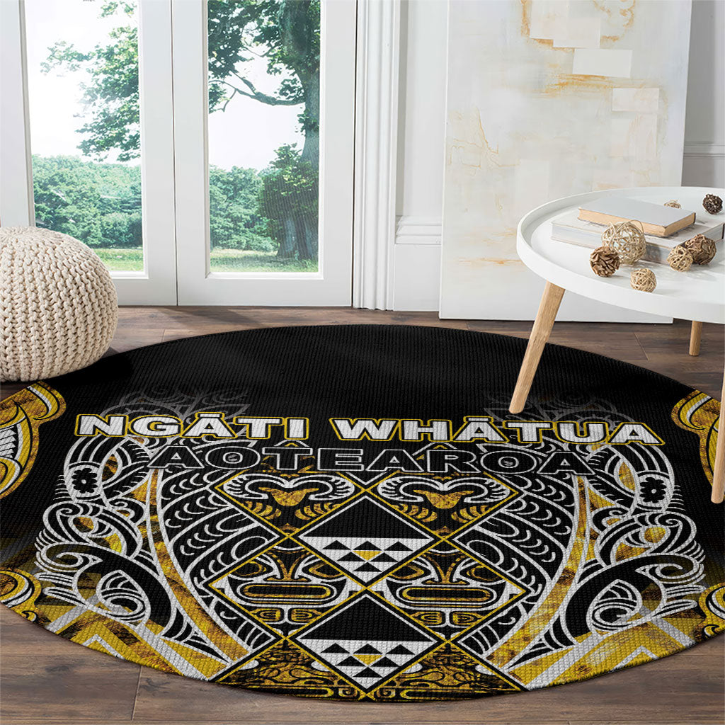 Aotearoa Ngati Whatua Round Carpet Maori Tribal Gold Paua Shell Pattern