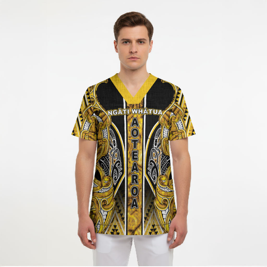 Aotearoa Ngati Whatua Scrub Top Maori Tribal Gold Paua Shell Pattern