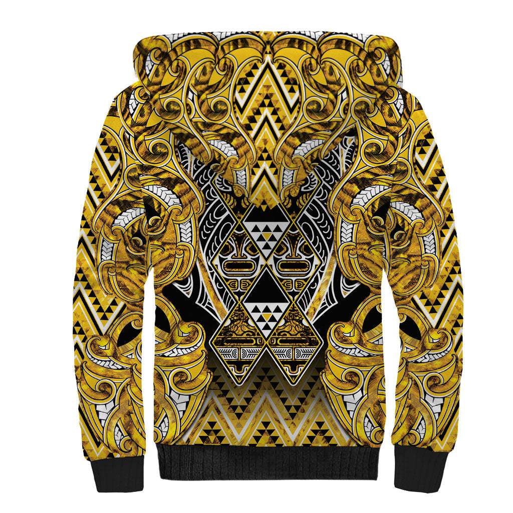 Aotearoa Ngati Whatua Sherpa Hoodie Maori Tribal Gold Paua Shell Pattern