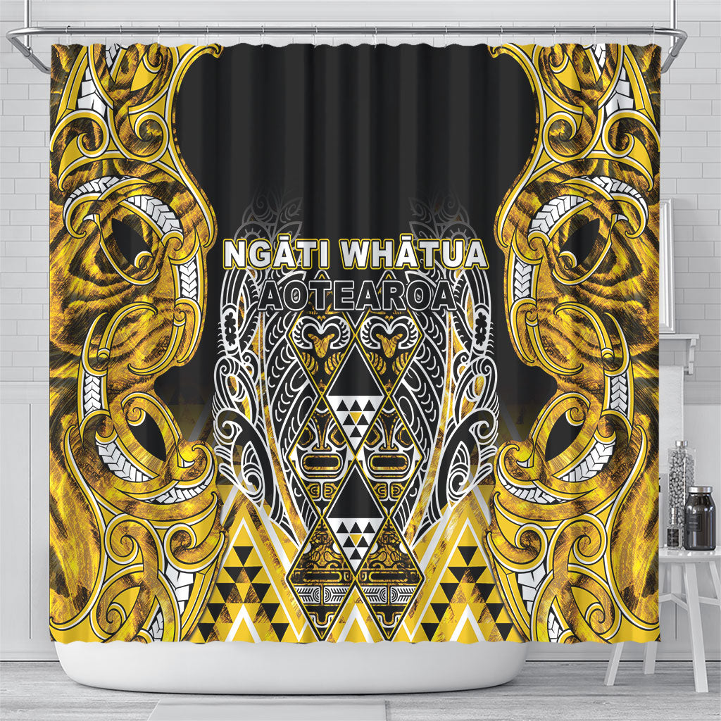 Aotearoa Ngati Whatua Shower Curtain Maori Tribal Gold Paua Shell Pattern