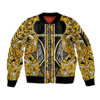 Aotearoa Ngati Whatua Sleeve Zip Bomber Jacket Maori Tribal Gold Paua Shell Pattern