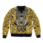 Aotearoa Ngati Whatua Sleeve Zip Bomber Jacket Maori Tribal Gold Paua Shell Pattern