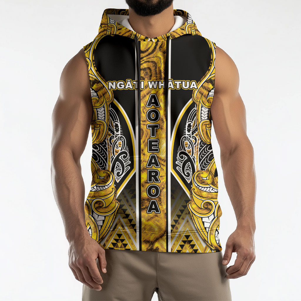 Aotearoa Ngati Whatua Sleeveless Hoodie Maori Tribal Gold Paua Shell Pattern
