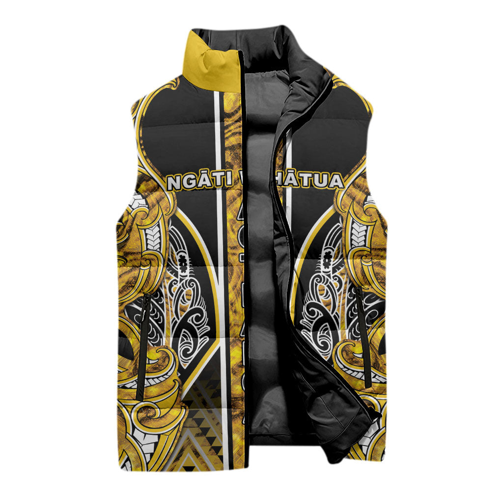Aotearoa Ngati Whatua Sleeveless Puffer Jacket Maori Tribal Gold Paua Shell Pattern