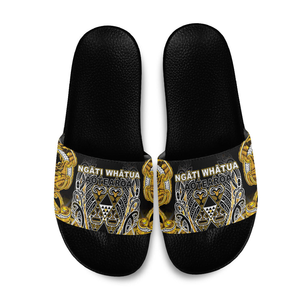 Aotearoa Ngati Whatua Slide Sandals Maori Tribal Gold Paua Shell Pattern