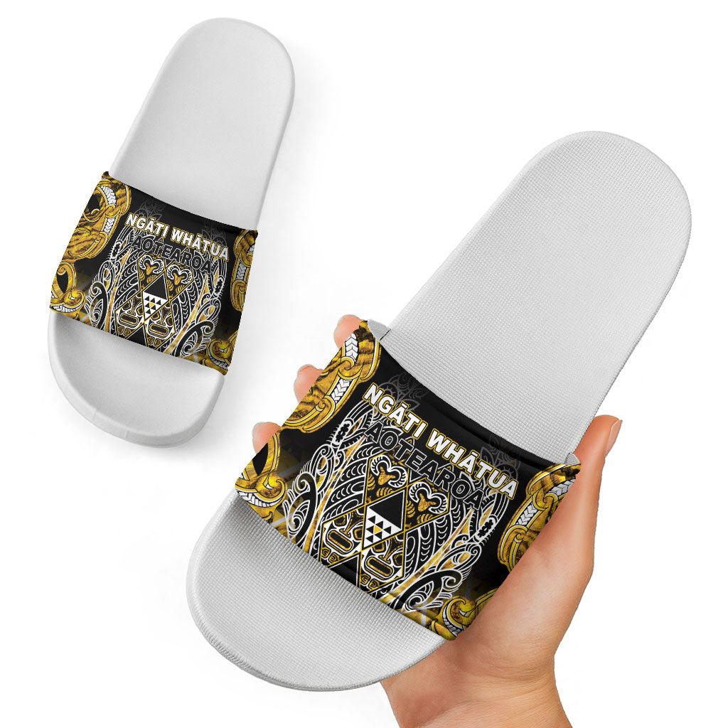 Aotearoa Ngati Whatua Slide Sandals Maori Tribal Gold Paua Shell Pattern