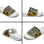 Aotearoa Ngati Whatua Slide Sandals Maori Tribal Gold Paua Shell Pattern