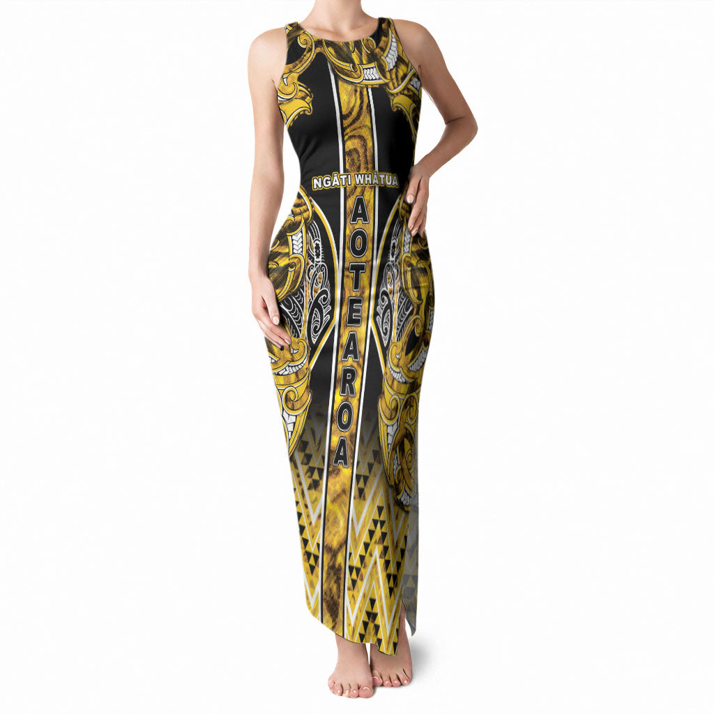 Aotearoa Ngati Whatua Tank Maxi Dress Maori Tribal Gold Paua Shell Pattern