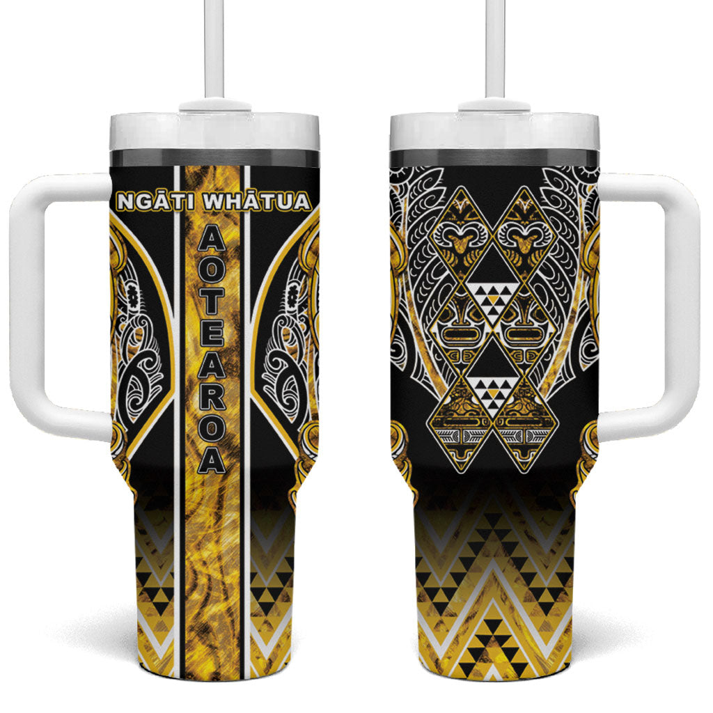Aotearoa Ngati Whatua Tumbler With Handle Maori Tribal Gold Paua Shell Pattern