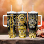 Aotearoa Ngati Whatua Tumbler With Handle Maori Tribal Gold Paua Shell Pattern