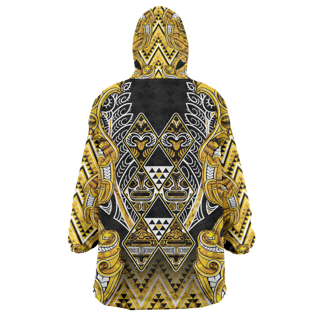 Aotearoa Ngati Whatua Wearable Blanket Hoodie Maori Tribal Gold Paua Shell Pattern