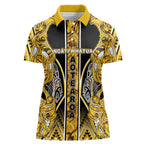 Aotearoa Ngati Whatua Women Polo Shirt Maori Tribal Gold Paua Shell Pattern