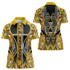 Aotearoa Ngati Whatua Women Polo Shirt Maori Tribal Gold Paua Shell Pattern