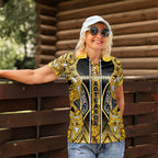 Aotearoa Ngati Whatua Women Polo Shirt Maori Tribal Gold Paua Shell Pattern