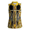 Aotearoa Ngati Whatua Women Sleeveless Polo Shirt Maori Tribal Gold Paua Shell Pattern