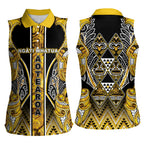 Aotearoa Ngati Whatua Women Sleeveless Polo Shirt Maori Tribal Gold Paua Shell Pattern