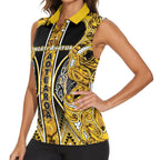 Aotearoa Ngati Whatua Women Sleeveless Polo Shirt Maori Tribal Gold Paua Shell Pattern